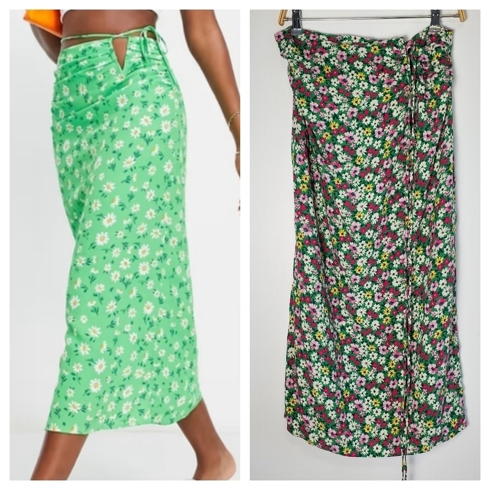 Stradivarius Green Floral Midi Dress
